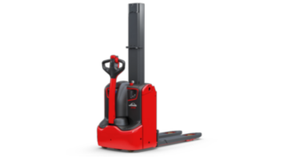 Ideal for short transport distances: The D08 M pedestrian double stacker from Linde excels in double-decker transporting, stacking, as well as manoeuvring in tight spaces. Pedestrian double stacker D08 M from Linde