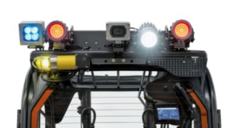 Various safety lighting systems and the Linde Reverse Assist Camera on the E14 explosion-protected electric forklift truck from Linde MH
