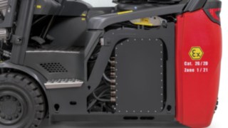 Detailed view of the safety mechanisms among the electrical components of the Linde MH E14 explosion-protected electric forklift truck