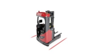 R-MATIC k from Linde MH projects red warning lines onto the floor R-MATIC k from Linde MH projects red warning lines onto the floor