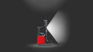 A Linde MH reach truck equipped with the Linde VertiLight. A Linde MH reach truck equipped with the Linde VertiLight.