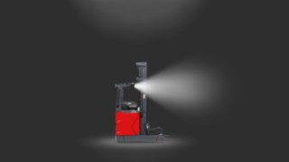 A Linde MH reach truck equipped with Linde LED work headlights. A Linde MH reach truck equipped with Linde LED work headlights.