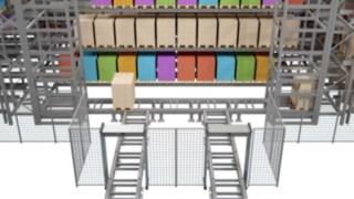 The S-MATIC cube conveyor belts transport the incoming goods to the elevators. Incoming goods are placed on conveyor belts.